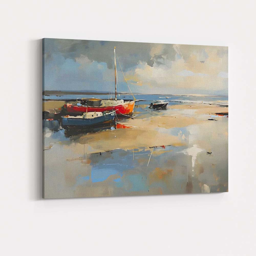 Colourful Harbour Fishing Boats Coastal Waterscape Painting Canvas Wall Art Print Decor Picture Ready to Hang