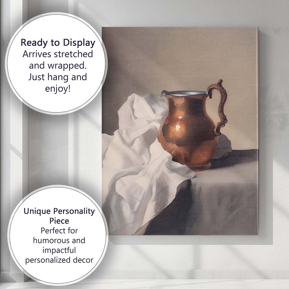 Classic Copper Jug Still Life Neutral Tones Canvas Wall Art Print Decor Picture Ready to Hang