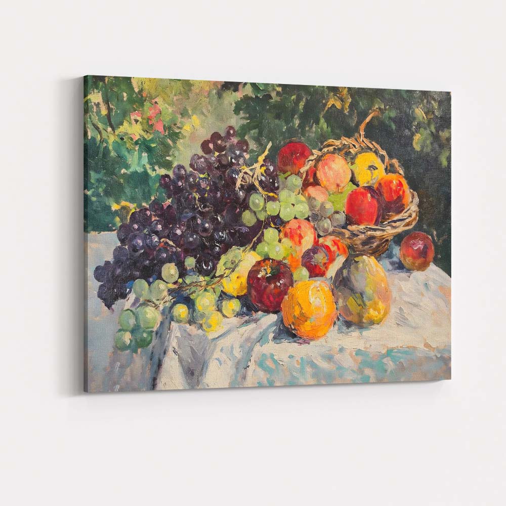 Colourful Fruit Basket Still Life Impressionist Painting Canvas Wall Art Print Decor Picture Ready to Hang
