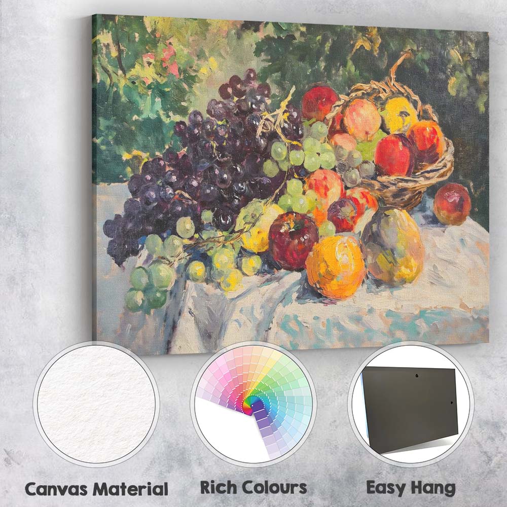 Colourful Fruit Basket Still Life Impressionist Painting Canvas Wall Art Print Decor Picture Ready to Hang
