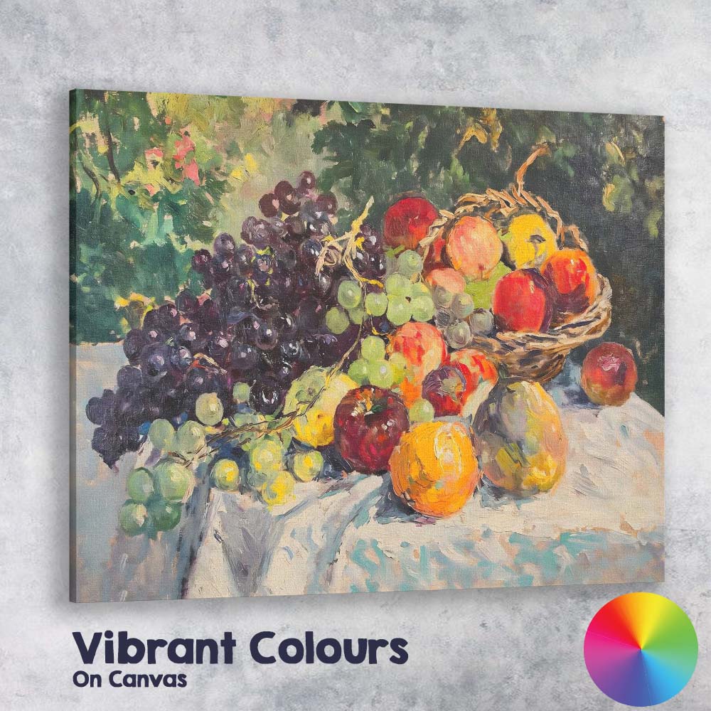 Colourful Fruit Basket Still Life Impressionist Painting Canvas Wall Art Print Decor Picture Ready to Hang