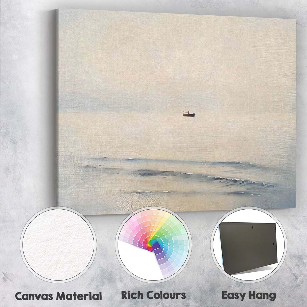 Minimalist Lone Fishing Boat Calm Sea Horizon Canvas Wall Art Print Decor Picture Ready to Hang