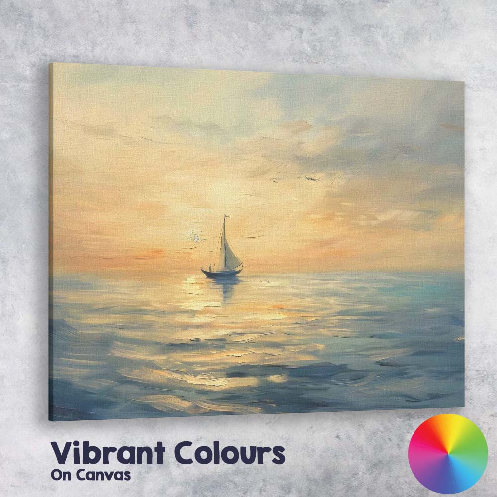 Peaceful Sunset Sailboat Tranquil Ocean Seascape Canvas Wall Art Print Decor Picture Ready to Hang