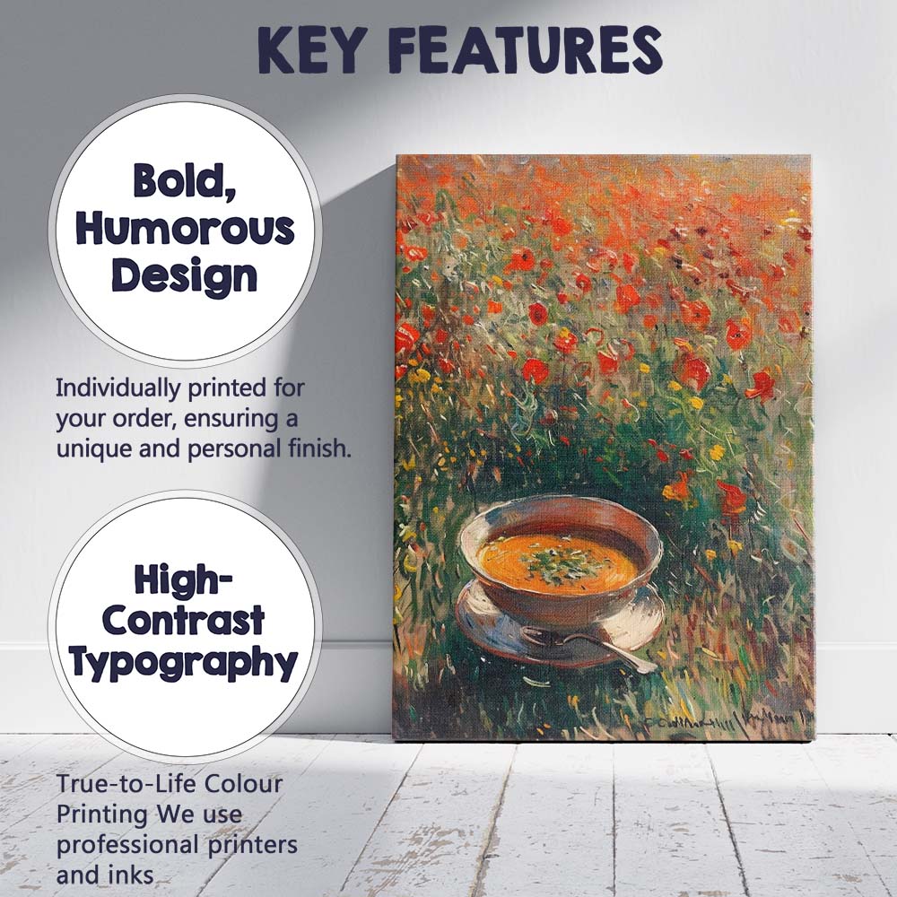 Rustic Tomato Soup Bowl Wild Poppy Garden Impressionist Canvas Wall Art Print Decor Picture Ready to Hang