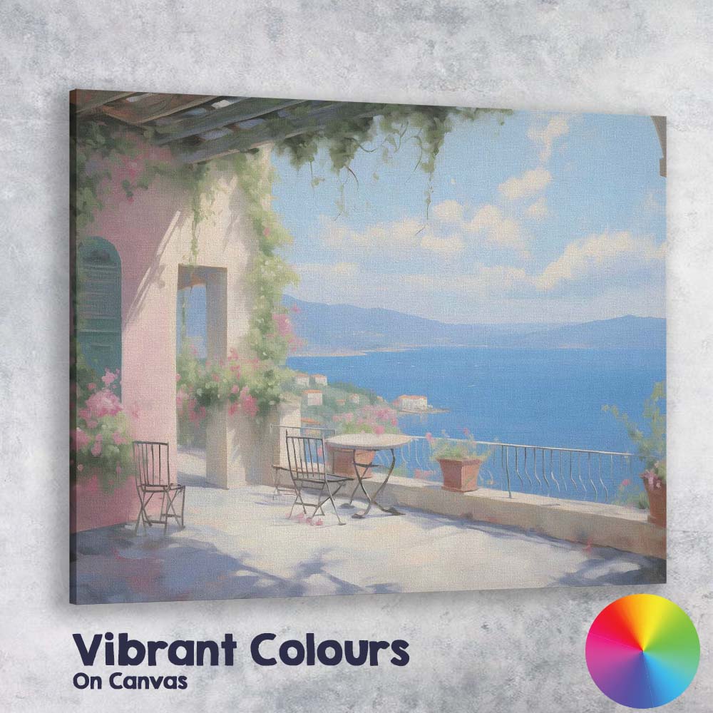 Mediterranean Sea View Terrace Coastal Balcony Landscape Canvas Wall Art Print Decor Picture Ready to Hang