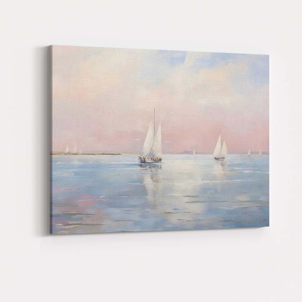 Pastel Coastal Sailboats Tranquil Seascape Impressionist Canvas Wall Art Print Decor Picture Ready to Hang