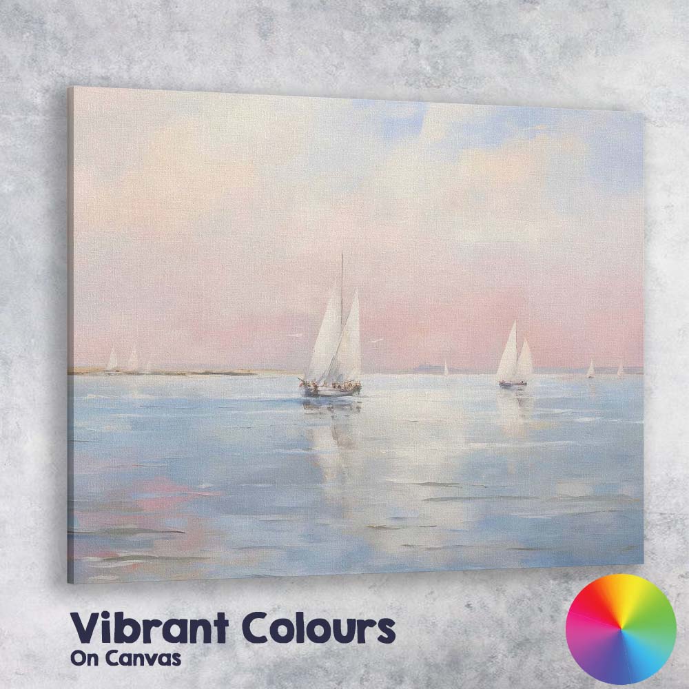 Pastel Coastal Sailboats Tranquil Seascape Impressionist Canvas Wall Art Print Decor Picture Ready to Hang