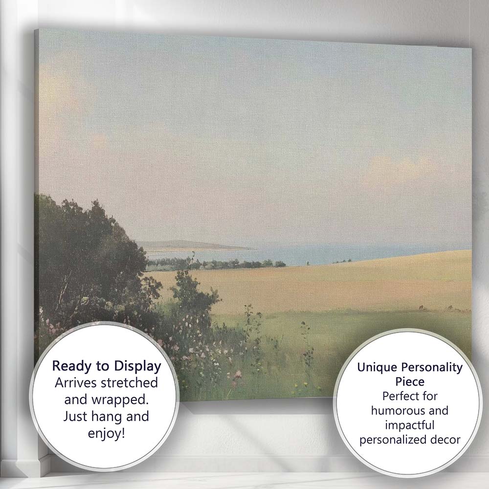 Soft Pastel Meadow Lake Countryside Landscape Painting Canvas Wall Art Print Decor Picture Ready to Hang