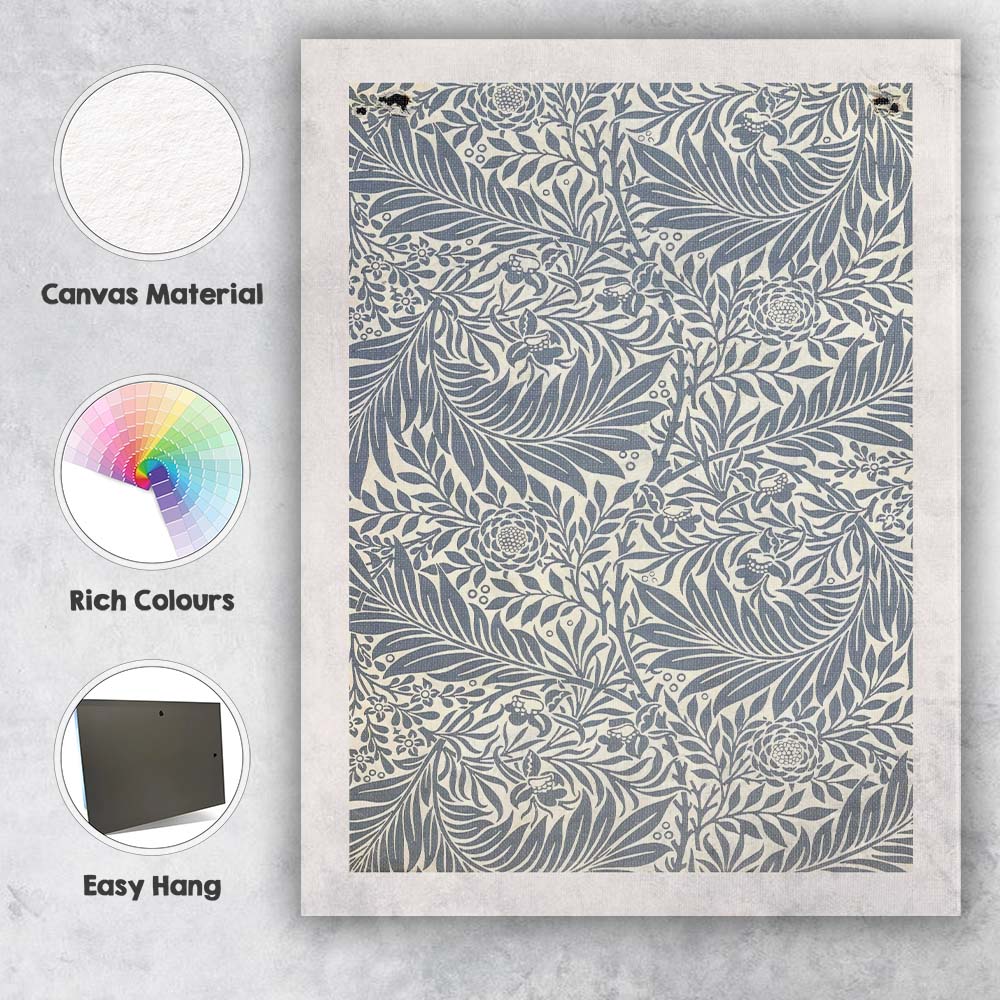 Blue Grey Tropical Palm Leaf Botanical Floral Seamless Pattern Canvas Wall Art Print Decor Picture Ready to Hang