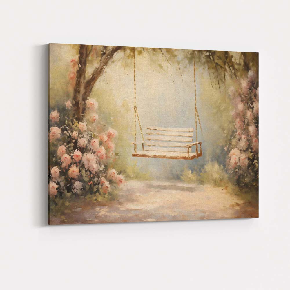 Romantic Garden Swing Blossom Tree Impressionist Landscape Canvas Wall Art Print Decor Picture Ready to Hang