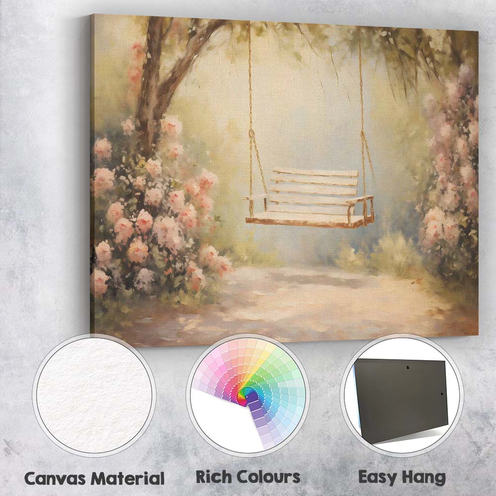 Romantic Garden Swing Blossom Tree Impressionist Landscape Canvas Wall Art Print Decor Picture Ready to Hang