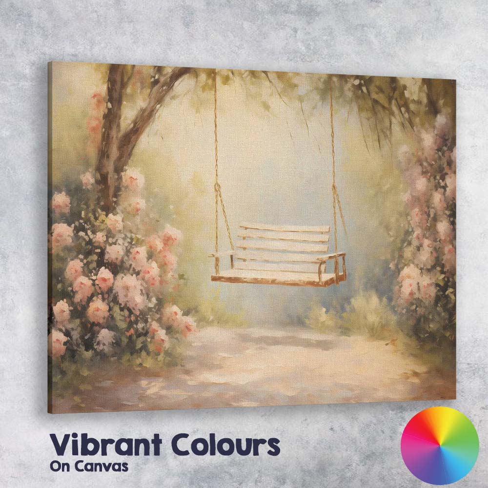 Romantic Garden Swing Blossom Tree Impressionist Landscape Canvas Wall Art Print Decor Picture Ready to Hang