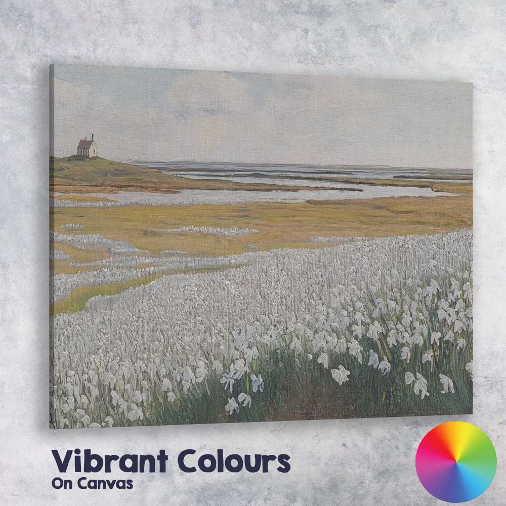 White Coastal Wildflower Marsh Landscape Painting Canvas Wall Art Print Decor Picture Ready to Hang