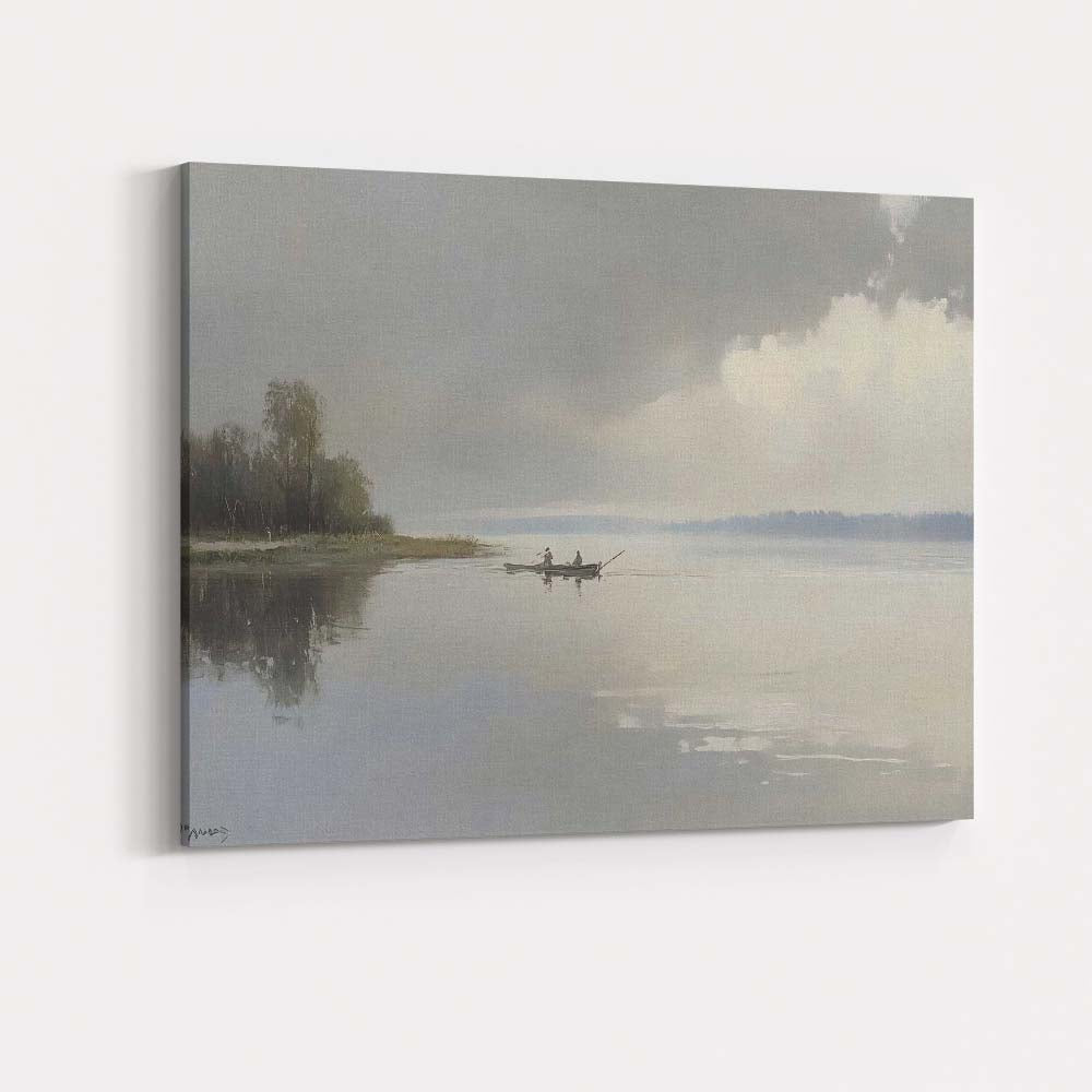 Peaceful Misty River Fishing Boat Landscape Canvas Wall Art Print Decor Picture Ready to Hang