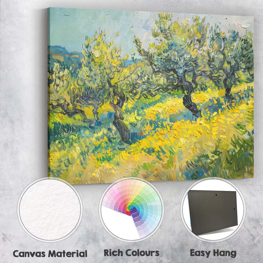Vibrant Olive Grove Mediterranean Countryside Impressionist Landscape Canvas Wall Art Print Decor Picture Ready to Hang