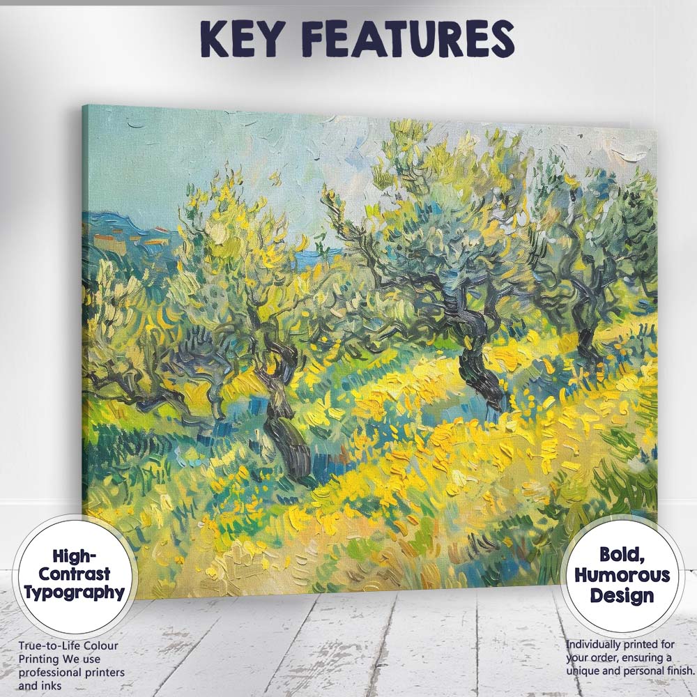 Vibrant Olive Grove Mediterranean Countryside Impressionist Landscape Canvas Wall Art Print Decor Picture Ready to Hang