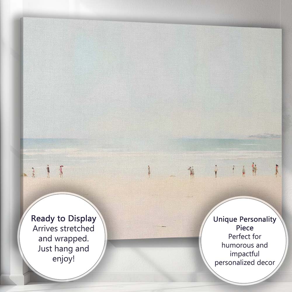 Minimalist Beach Walkers Tranquil Coastal Horizon Contemporary Landscape Canvas Wall Art Print Decor Picture Ready to Hang