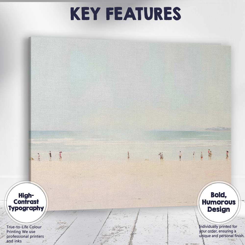 Minimalist Beach Walkers Tranquil Coastal Horizon Contemporary Landscape Canvas Wall Art Print Decor Picture Ready to Hang