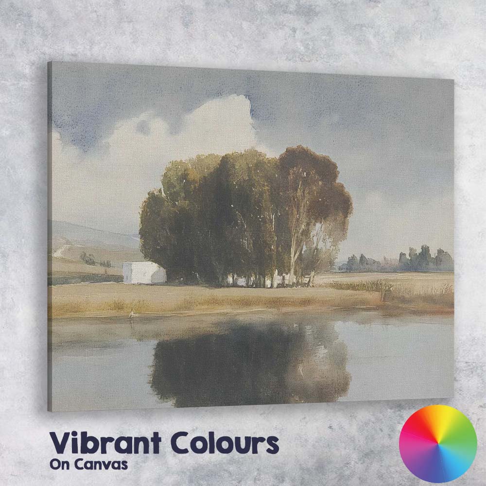 Peaceful Lakeside Trees Reflections Countryside Landscape Painting Canvas Wall Art Print Decor Picture Ready to Hang