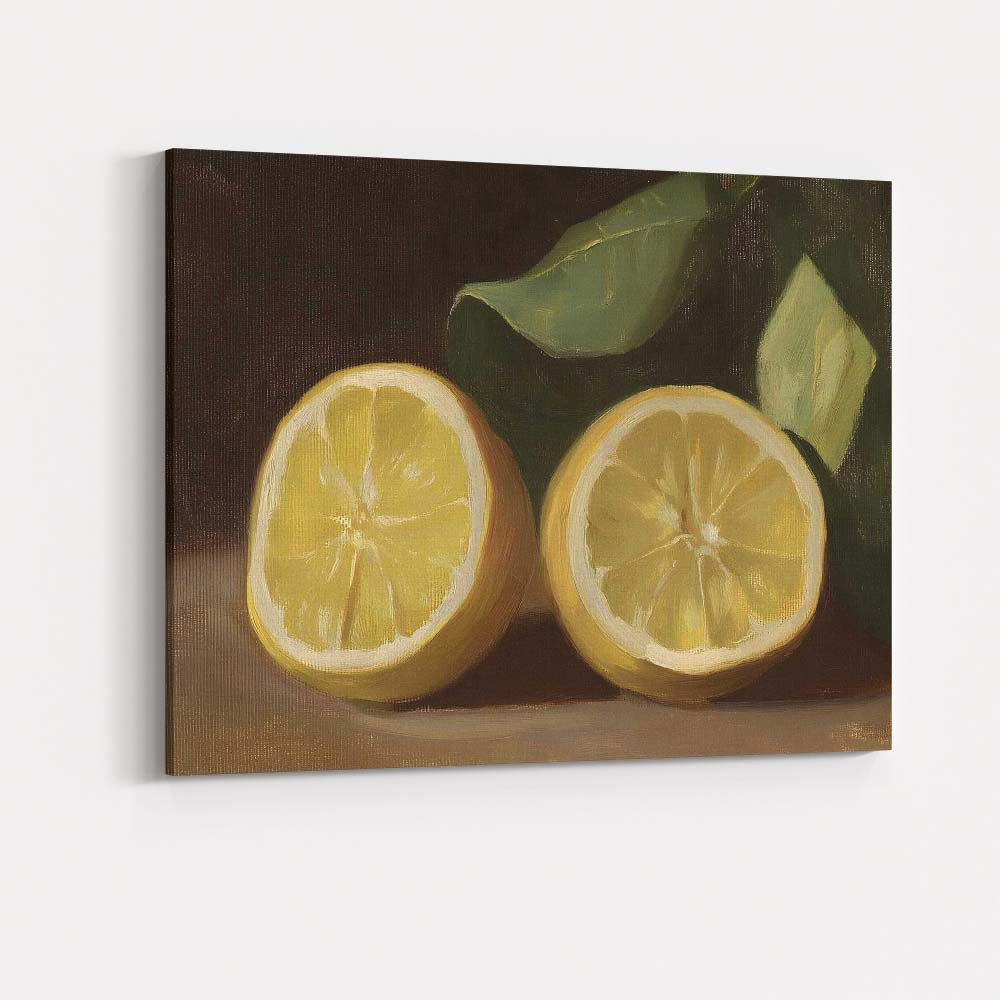 Classic Oil Painting Fresh Lemon Half Still Life Kitchen Canvas Wall Art Print Decor Picture Ready to Hang