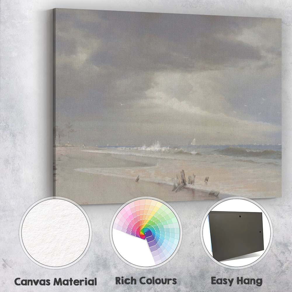 Moody Stormy Beach Seascape Coastal Sky Landscape Canvas Wall Art Print Decor Picture Ready to Hang