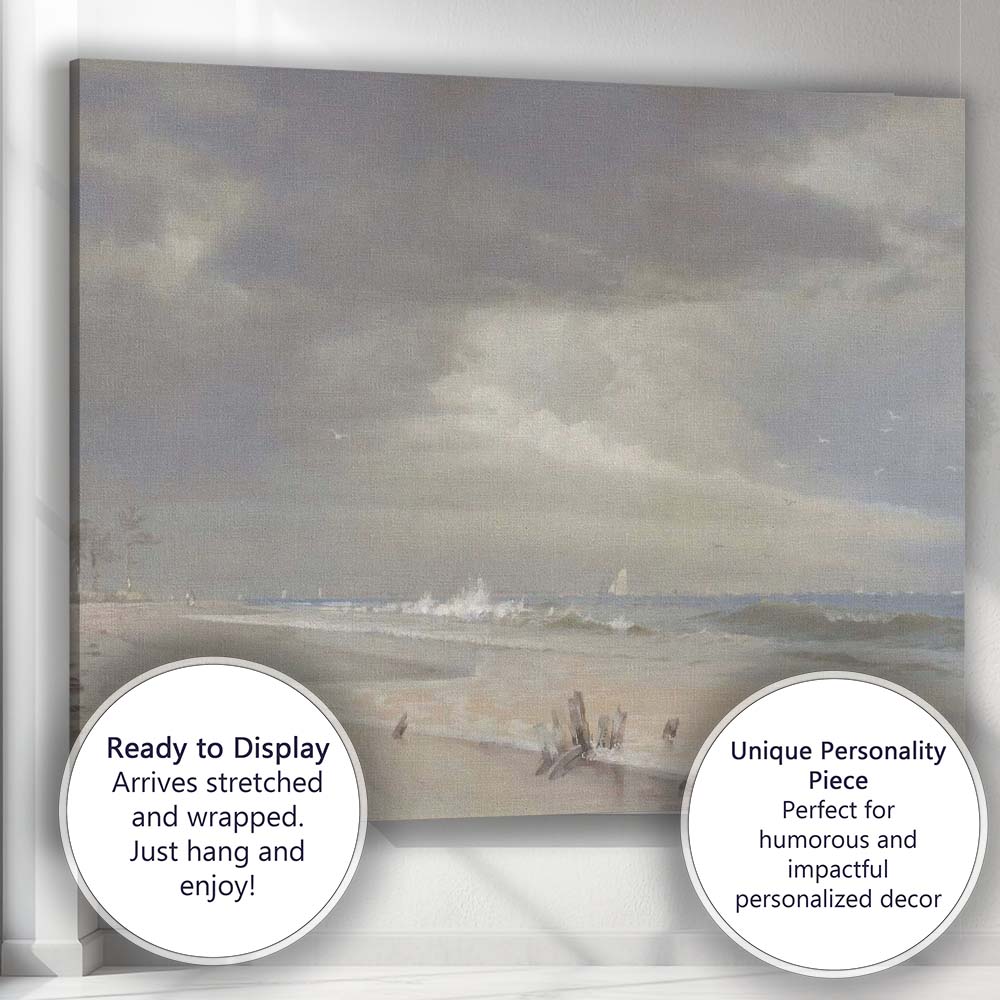 Moody Stormy Beach Seascape Coastal Sky Landscape Canvas Wall Art Print Decor Picture Ready to Hang
