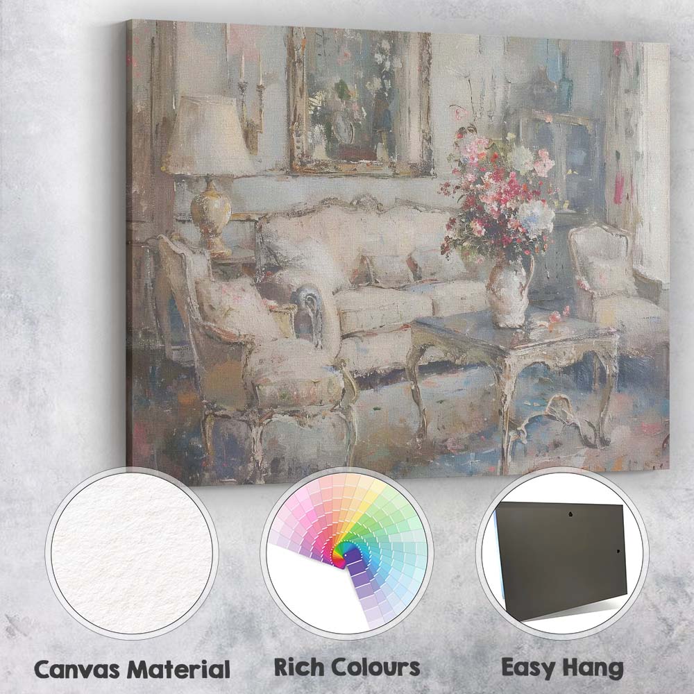 Elegant French Country Living Room Floral Interior Painting Canvas Wall Art Print Decor Picture Ready to Hang