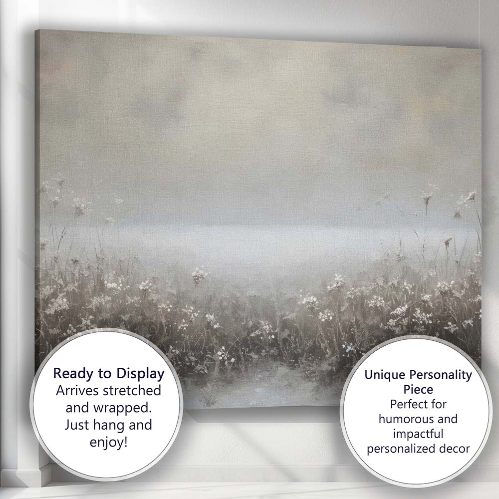 Neutral Wildflower Meadow Mist Minimalist Landscape Canvas Wall Art Print Decor Picture Ready to Hang