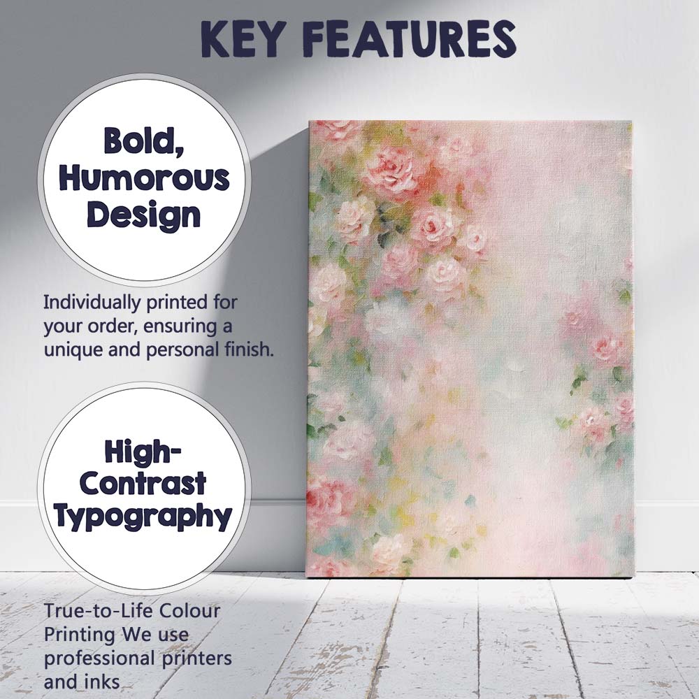 Blush Pink Rose Floral Soft Pastel Background Canvas Wall Art Print Decor Picture Ready to Hang