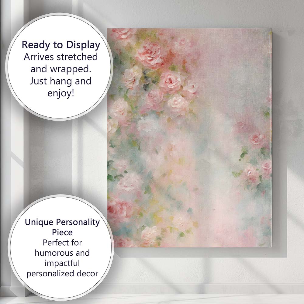 Blush Pink Rose Floral Soft Pastel Background Canvas Wall Art Print Decor Picture Ready to Hang
