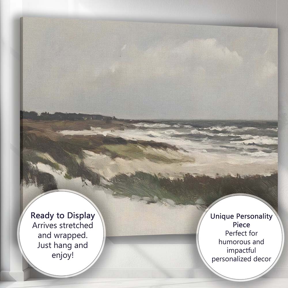 Abstract Coastal Dunes Windswept Seascape Impressionist Landscape Canvas Wall Art Print Decor Picture Ready to Hang