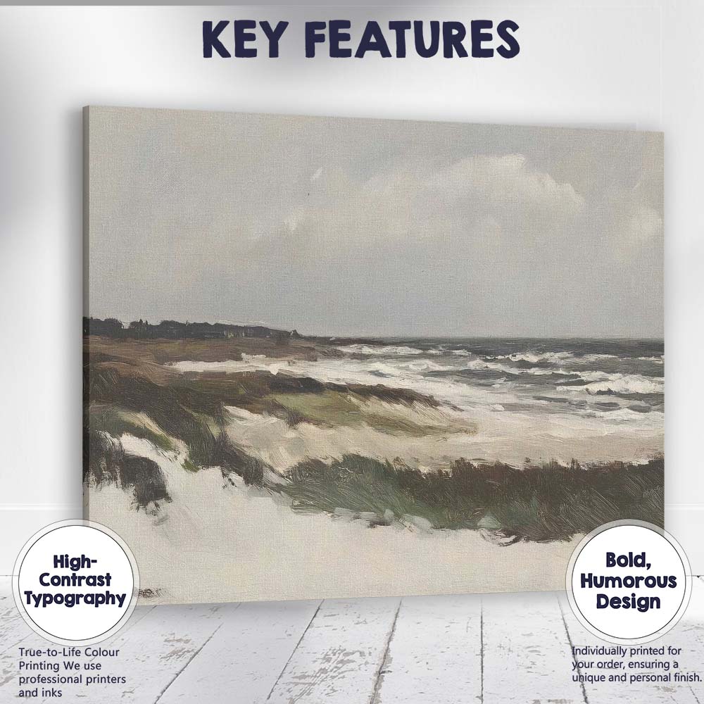 Abstract Coastal Dunes Windswept Seascape Impressionist Landscape Canvas Wall Art Print Decor Picture Ready to Hang