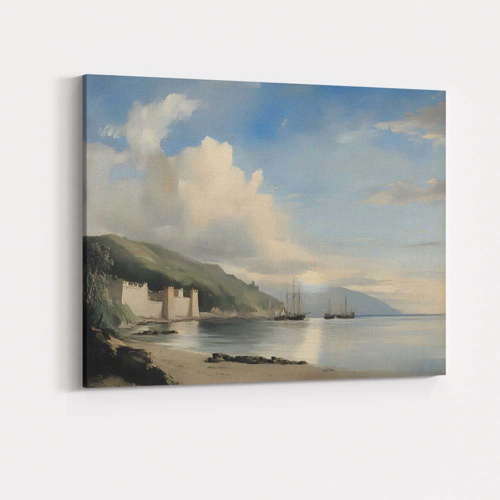 Coastal Castle Harbour Sailing Boats Serene Seascape Canvas Wall Art Print Decor Picture Ready to Hang