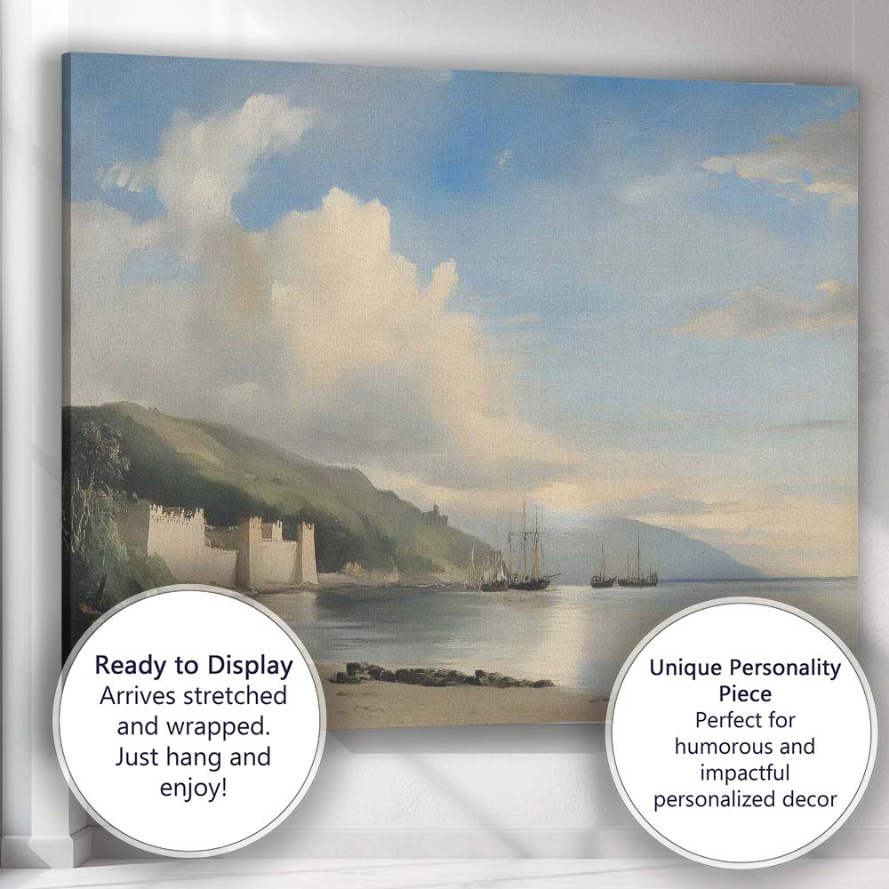 Coastal Castle Harbour Sailing Boats Serene Seascape Canvas Wall Art Print Decor Picture Ready to Hang