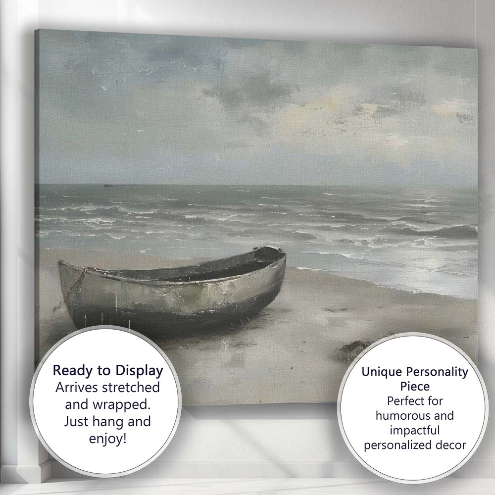 Moody Beach Fishing Boat Coastal Seascape Landscape Canvas Wall Art Print Decor Picture Ready to Hang