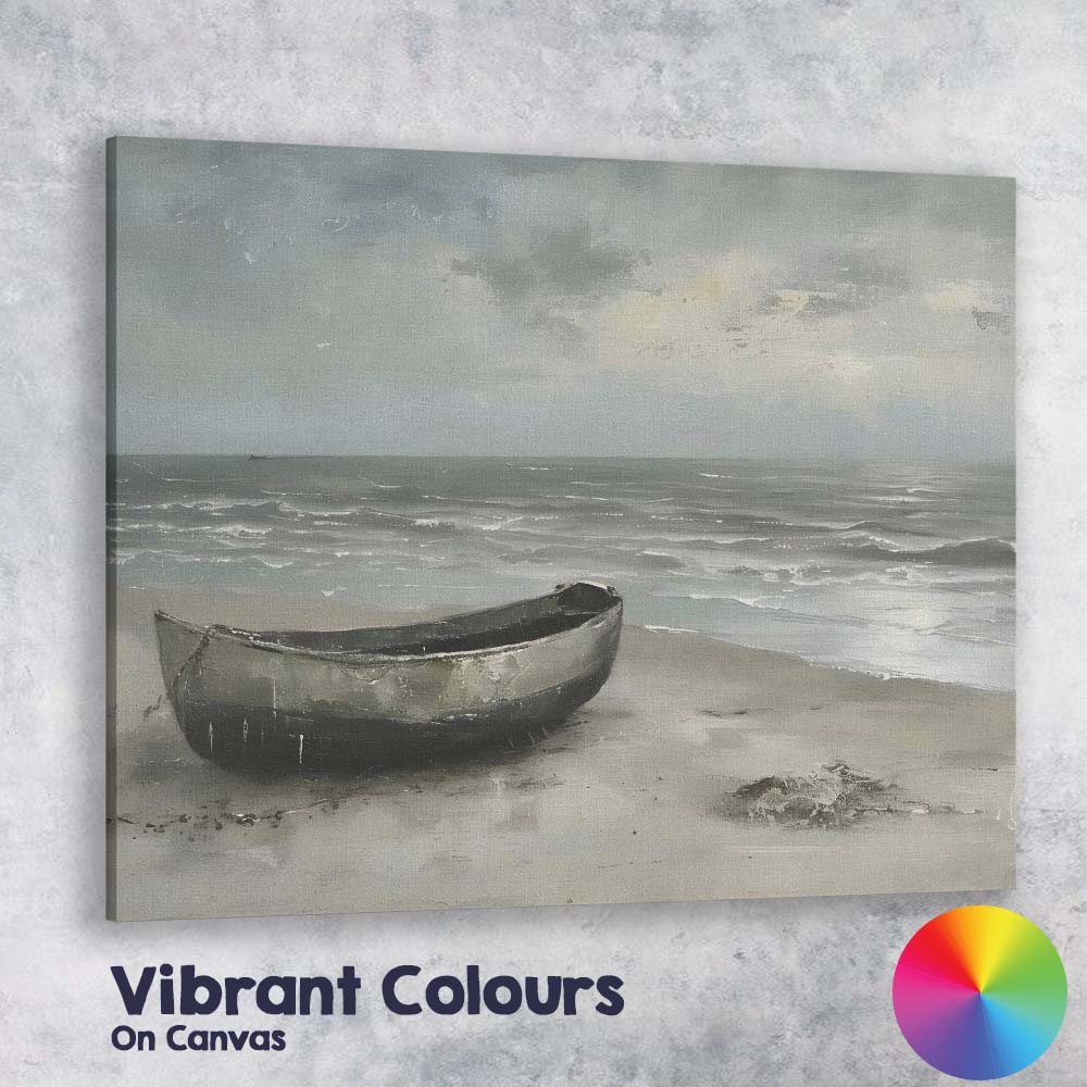 Moody Beach Fishing Boat Coastal Seascape Landscape Canvas Wall Art Print Decor Picture Ready to Hang