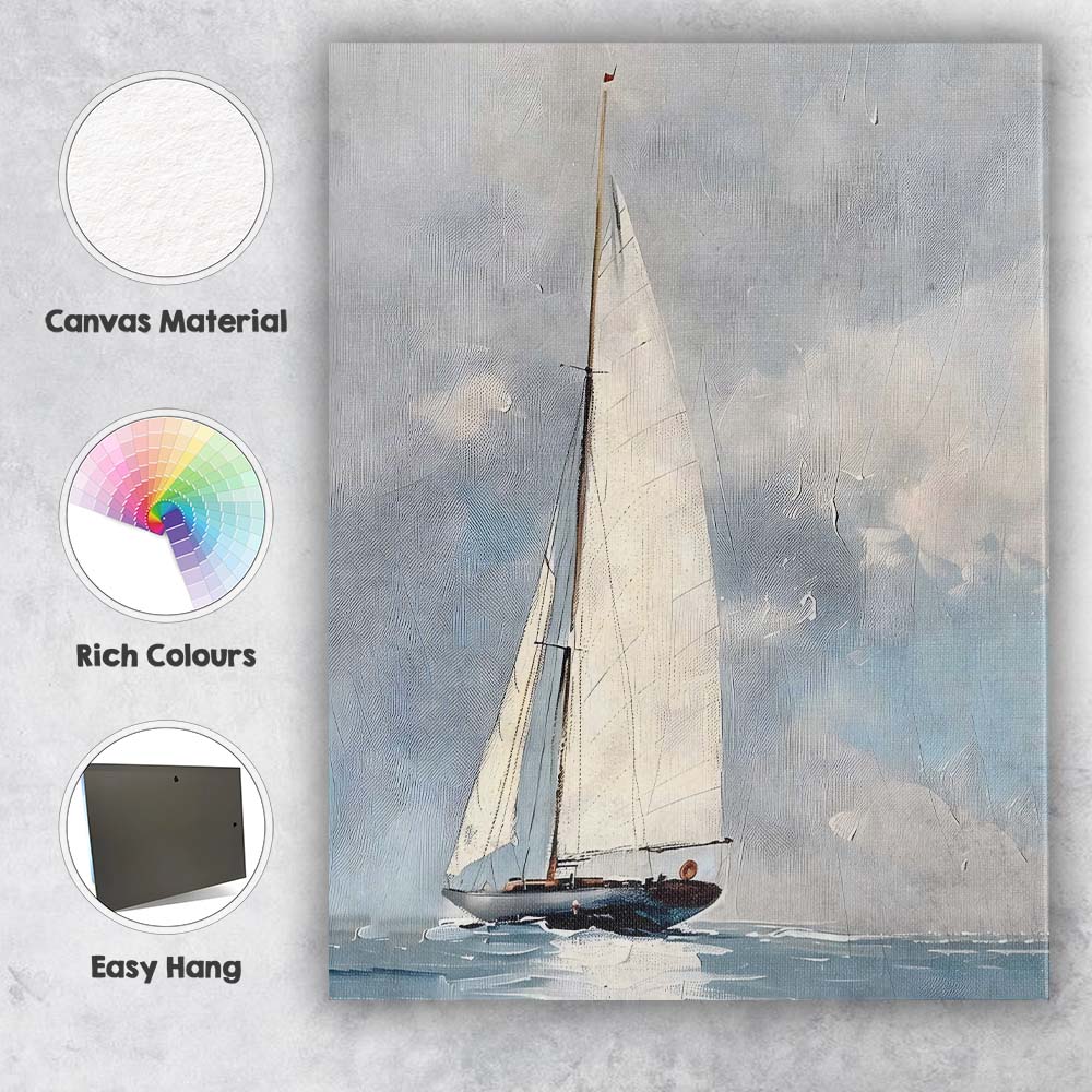 Elegant White Sailboat Minimalist Coastal Seascape Canvas Wall Art Print Decor Picture Ready to Hang
