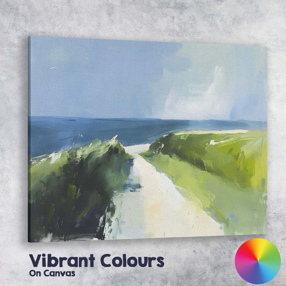Contemporary Coastal Path Green Clifftop Abstract Seascape Canvas Wall Art Print Decor Picture Ready to Hang