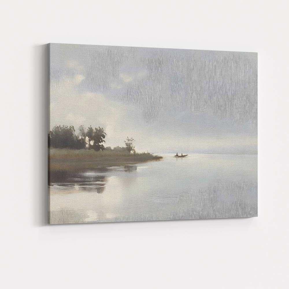 Soft Misty Lakeside Fishing Boat Tranquil Waters Landscape Canvas Wall Art Print Decor Picture Ready to Hang