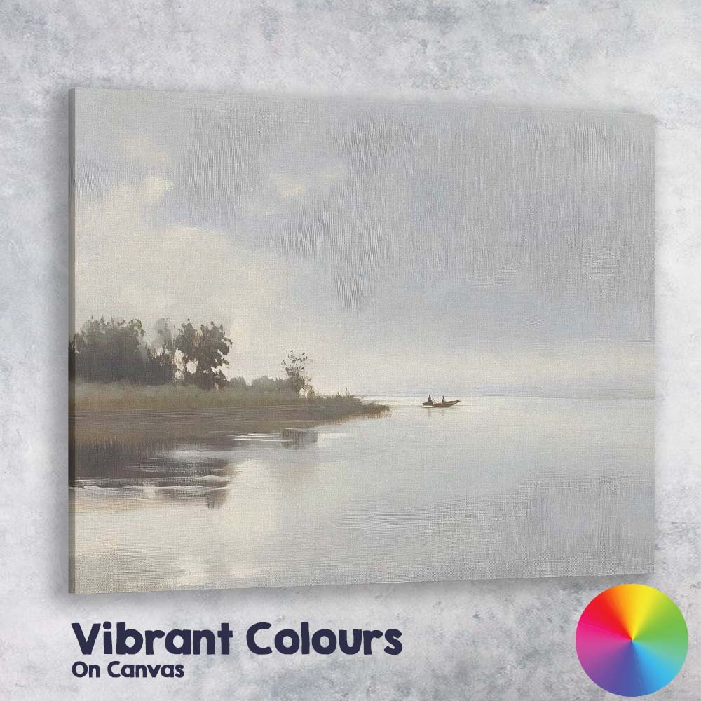 Soft Misty Lakeside Fishing Boat Tranquil Waters Landscape Canvas Wall Art Print Decor Picture Ready to Hang