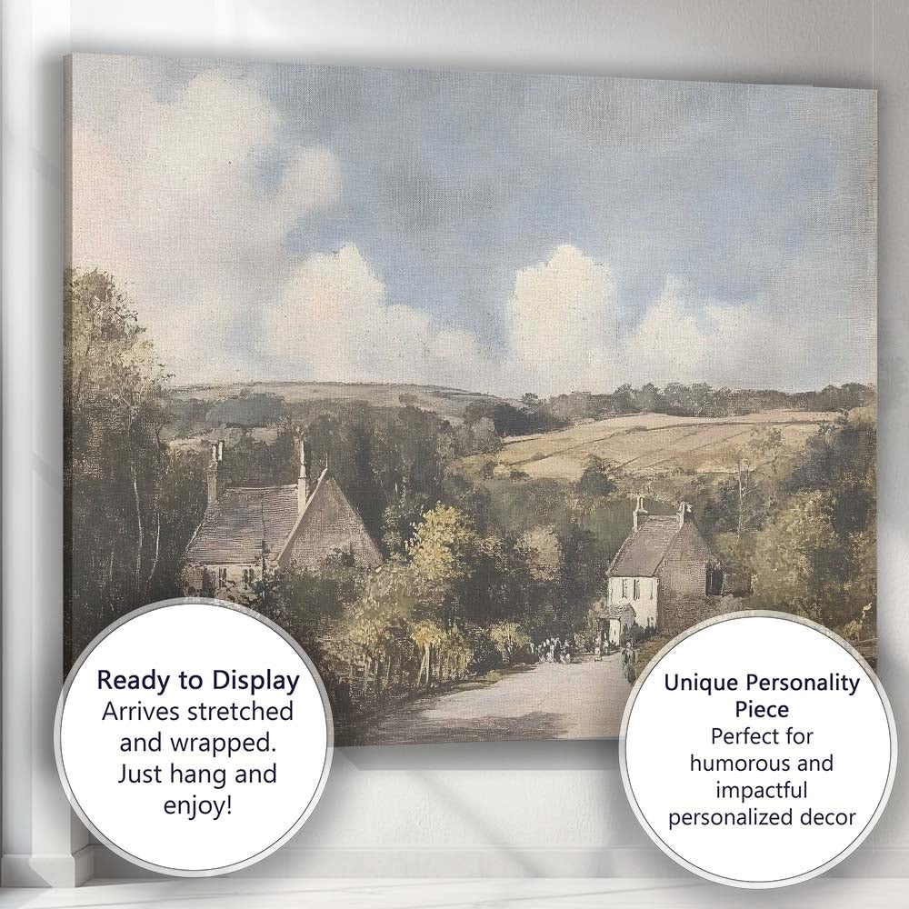 Traditional English Village Country Lane Rural Landscape Canvas Wall Art Print Decor Picture Ready to Hang