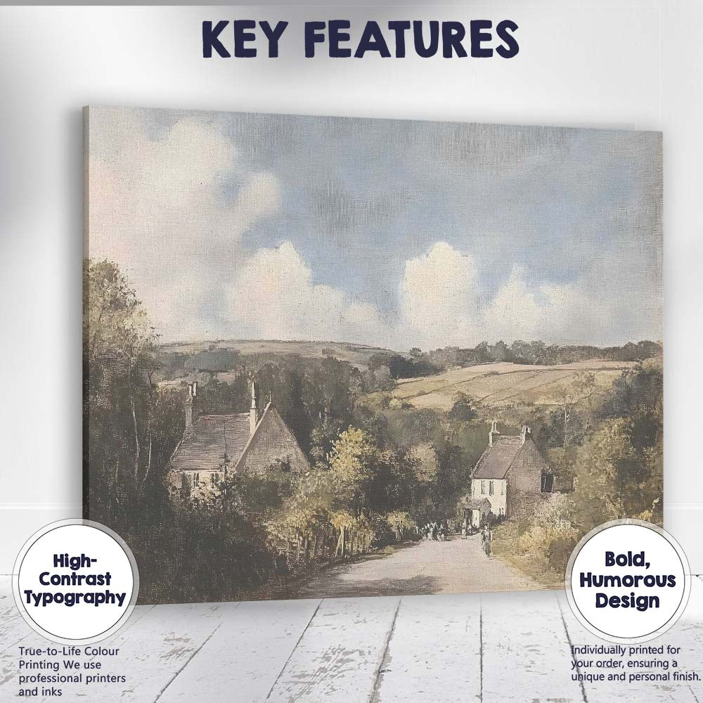 Traditional English Village Country Lane Rural Landscape Canvas Wall Art Print Decor Picture Ready to Hang