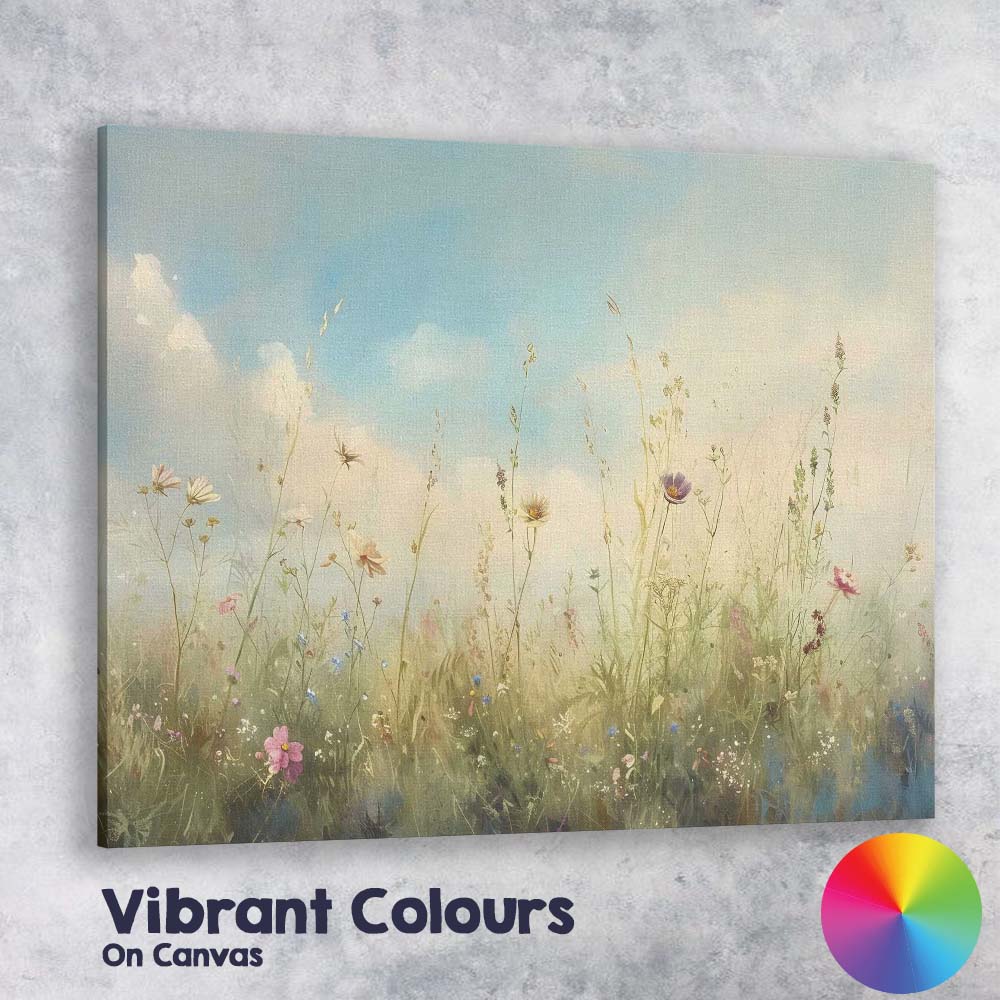 Delicate Wildflower Meadow Botanical Watercolour Landscape Canvas Wall Art Print Decor Picture Ready to Hang