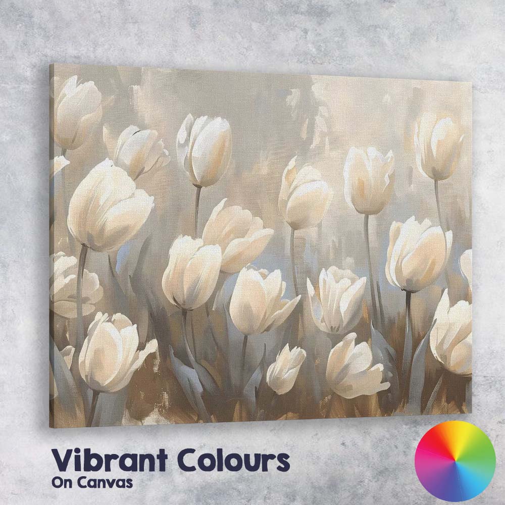 Elegant White Tulip Floral Botanical Canvas Wall Art Print Decor Picture Ready to Hang