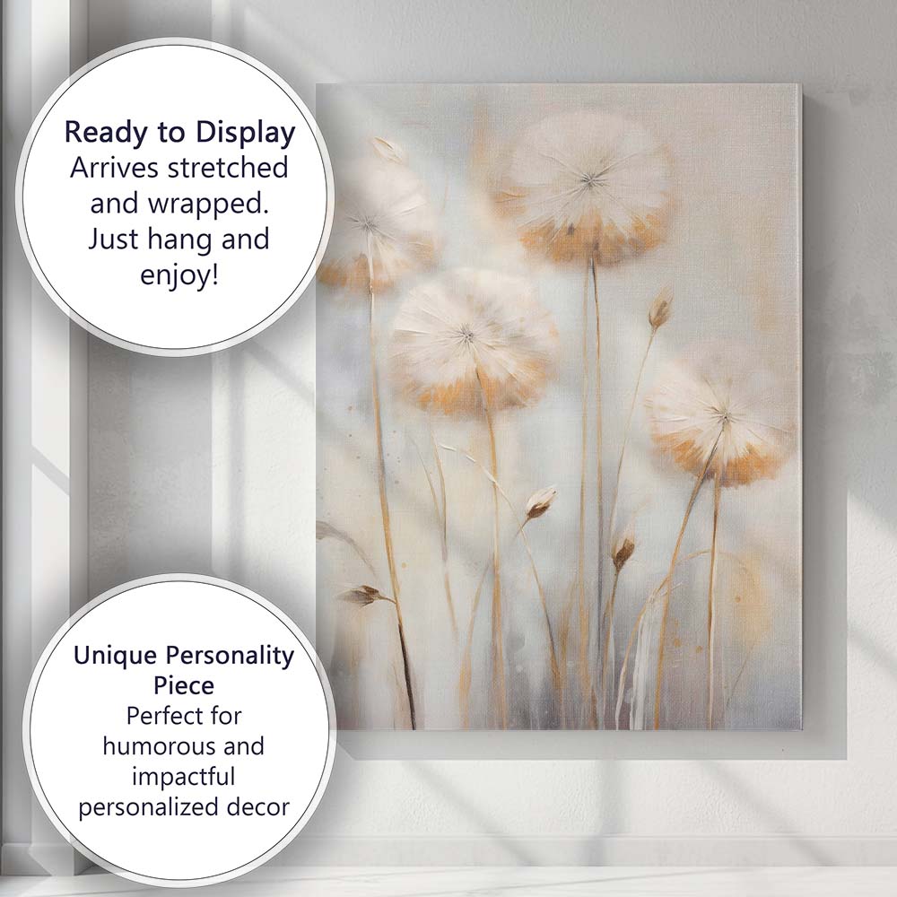 Soft Neutral Dandelion Seed Head Botanical Minimalist Floral Canvas Wall Art Print Decor Picture Ready to Hang