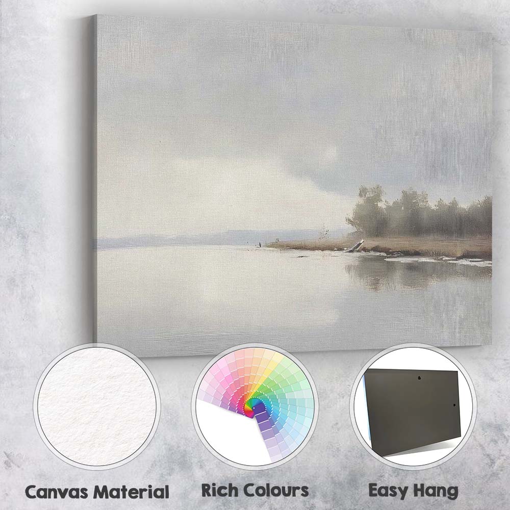Minimalist Misty Lake Tranquil Waters Soft Neutral Landscape Canvas Wall Art Print Decor Picture Ready to Hang