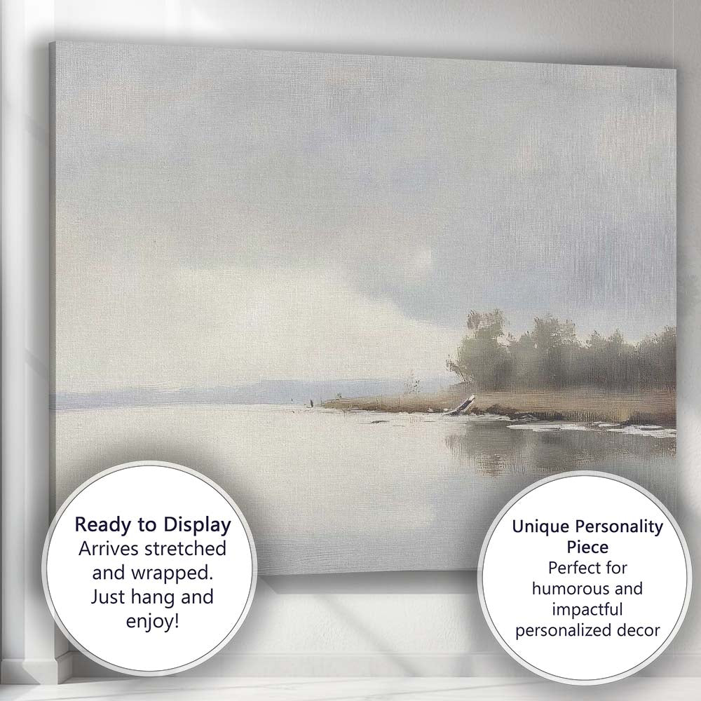 Minimalist Misty Lake Tranquil Waters Soft Neutral Landscape Canvas Wall Art Print Decor Picture Ready to Hang