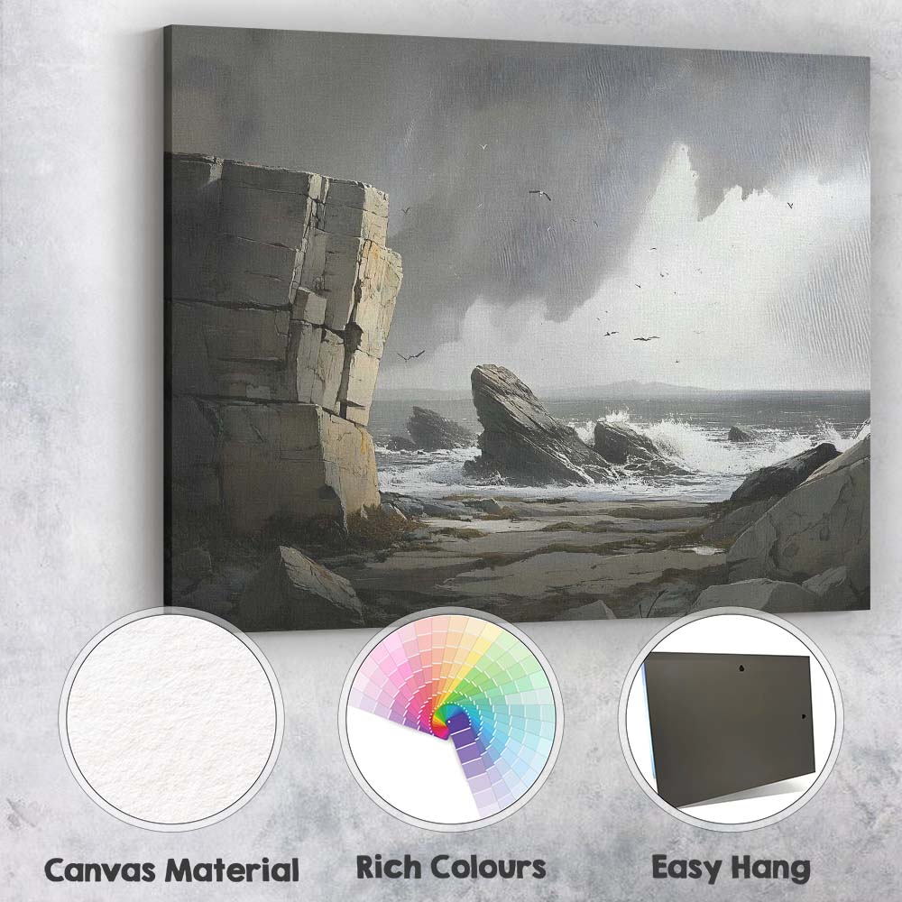 Dramatic Rocky Coast Stormy Sea Cliffs Coastal Landscape Canvas Wall Art Print Decor Picture Ready to Hang