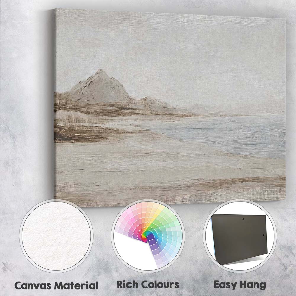 Minimalist Monochrome Coastal Mountain Seascape Landscape Canvas Wall Art Print Decor Picture Ready to Hang