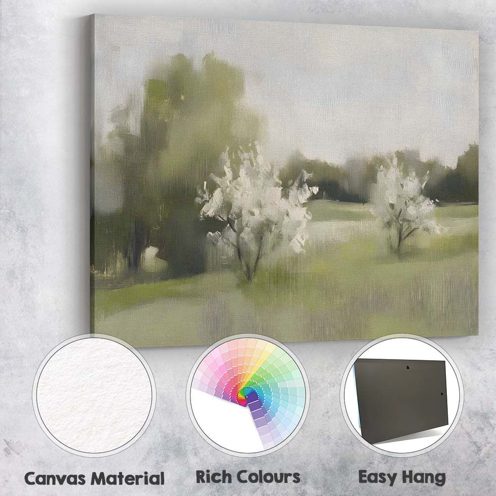 Soft Impressionist White Blossom Orchard Spring Landscape Canvas Wall Art Print Decor Picture Ready to Hang